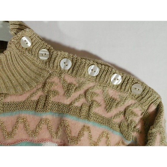 Vtg Bonnie Boerer Sweater Aztec Southwest Button Shoulder Sz Medium - Picture 4 of 12
